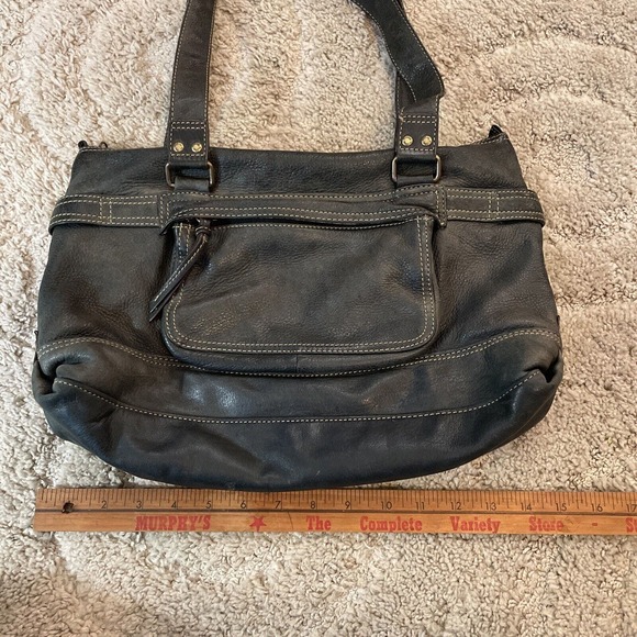 Fossil Soft Pebbled Leather Handbag Black Gray Paisley Purse EUC - Picture 5 of 8